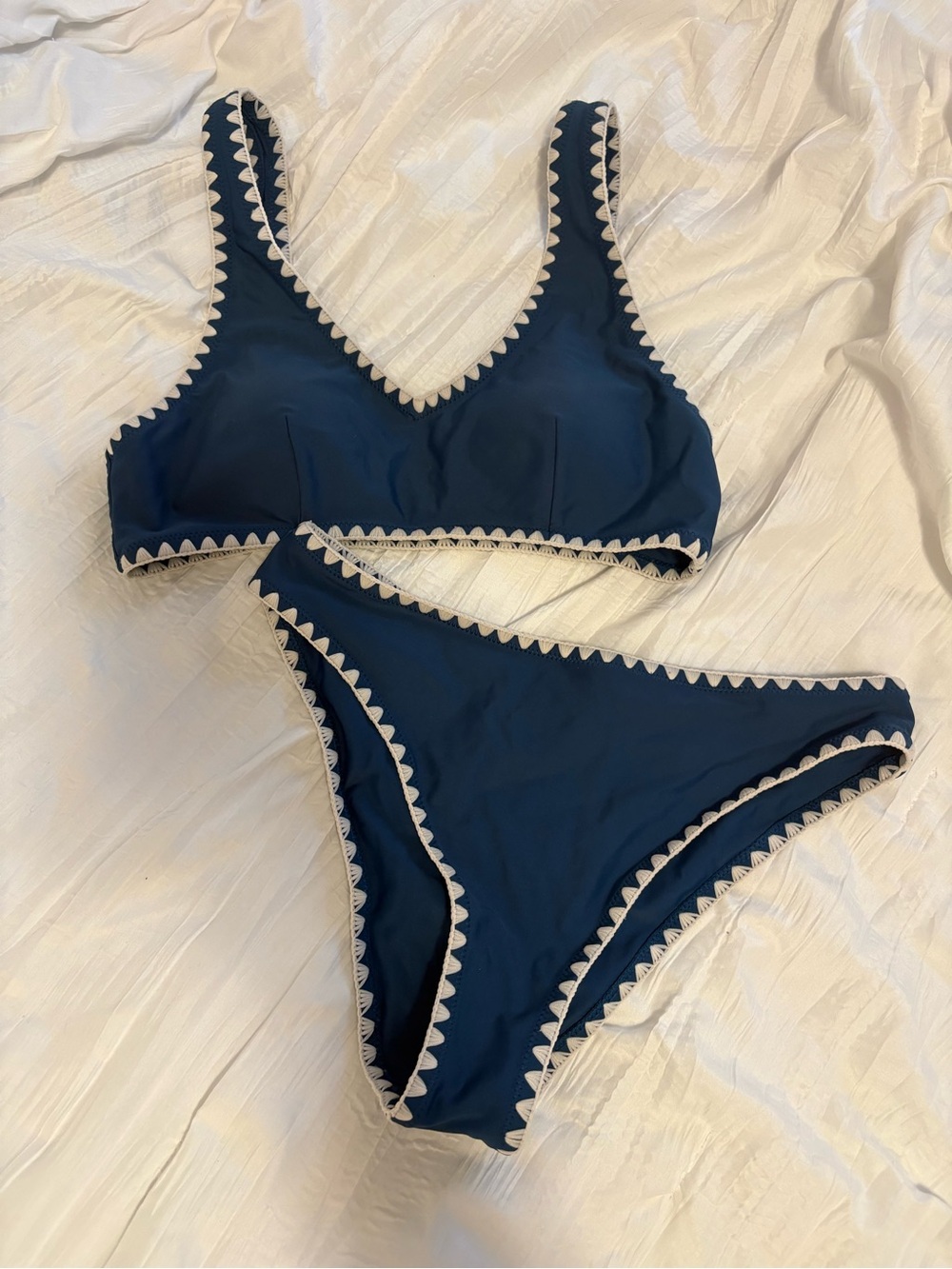 Navy Blue Crochet-Trim Bikini Set